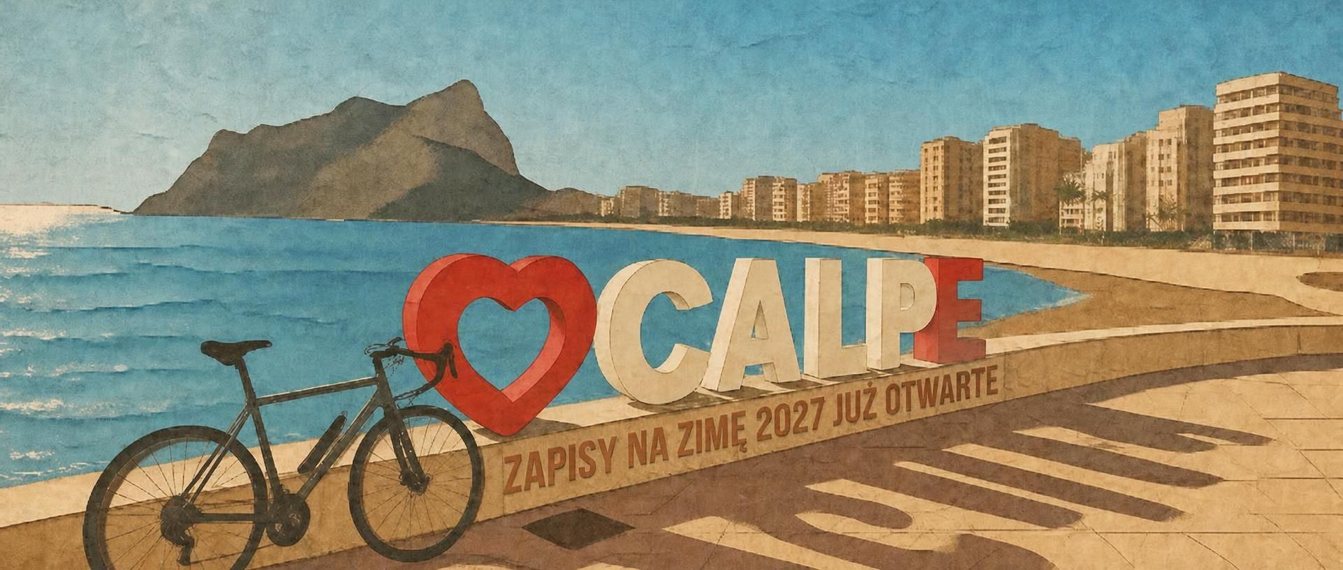 Zimowa wypożyczalnia rowerów szosowych Calpe — baner